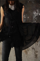 Y's Yohji Yamamoto Flap Panel Ruched Sleeveless 山本耀司 黑色不規則皺褶無袖層次背心