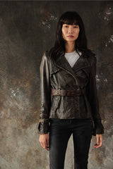 ALLSAINTS AW08 ZOPHIA Vintage Brown Leather Mini Mac Convertible Jacket 復古仿舊深棕兩用式皮革風衣夾克