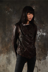 AllSaints Spitalfields Hyde Asymmetrical Leather Jacket-Brown復古水洗不對稱斜拉領羊皮皮衣