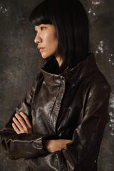 AllSaints Spitalfields Hyde Asymmetrical Leather Jacket-Brown復古水洗不對稱斜拉領羊皮皮衣
