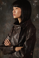 AllSaints Spitalfields Hyde Asymmetrical Leather Jacket-Brown復古水洗不對稱斜拉領羊皮皮衣