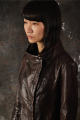 AllSaints Spitalfields Hyde Asymmetrical Leather Jacket-Brown復古水洗不對稱斜拉領羊皮皮衣