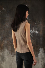 AllSaints Kadian Leather Gilet Asymmetric Vest白色經典不對稱解構風羊皮背心