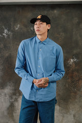 KAPTAIN SUNSHINE Semi Spread Collar Shirt 日本設計師品牌 藍白條紋絹棉混紡寬鬆長袖襯衫