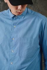 KAPTAIN SUNSHINE Semi Spread Collar Shirt 日本設計師品牌 藍白條紋絹棉混紡寬鬆長袖襯衫