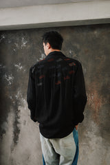 Glass Cypress Gustav Flannel 'Black'Embroidered Shirt 美國奢華品牌 黑色純羊毛滿版魚群刺繡長袖襯衫