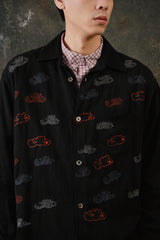 Glass Cypress Gustav Flannel 'Black'Embroidered Shirt 美國奢華品牌 黑色純羊毛滿版魚群刺繡長袖襯衫