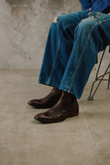 J.Lindeberg Made in Portugal Chestnut Brown Leather Boots葡萄牙製 金屬飾鈕側拉鍊深棕牛皮踝靴
