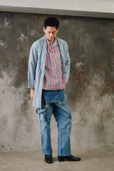 Blue White Stripe Loose Long Jacket 藍白細條紋寬鬆大衣