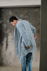 Blue White Stripe Loose Long Jacket 藍白細條紋寬鬆大衣