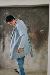 Blue White Stripe Loose Long Jacket 藍白細條紋寬鬆大衣
