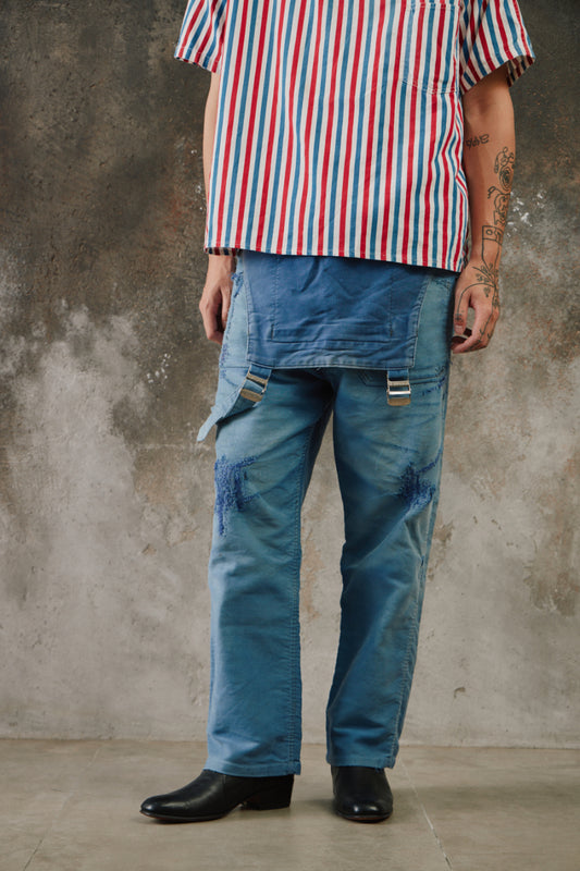 1950~60’s “Beau-Fort” French Indigo Moleskin Dungarees Overalls 古著法國工裝藍染鼴鼠皮吊帶褲 Boro縫補