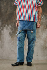 1950~60’s “Beau-Fort” French Indigo Moleskin Dungarees Overalls 古著法國工裝藍染鼴鼠皮吊帶褲 Boro縫補
