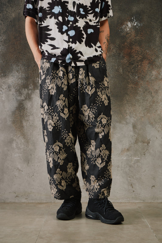 My Beautiful Landlet ORIGINAL FLOWER JACQUARD EASY PANTS 日本設計師品牌 黑色花卉提花寬鬆休閒褲