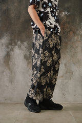 My Beautiful Landlet ORIGINAL FLOWER JACQUARD EASY PANTS 日本設計師品牌 黑色花卉提花寬鬆休閒褲
