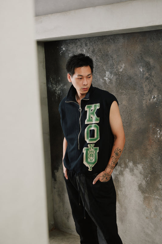 KAPITAL 30/- Fleece Kountry Half-Zip Vest Black 日本工藝品牌 學院風復古半拉鏈棉質背心