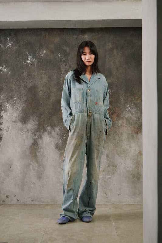 1940’s Vintage “Headlight” Striped Work Coveralls 40年代經典鐵路條紋丹寧連身工裝