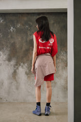 Vintage Asymmetric Single-Sleeve Longline Graphic Dress Top 古著單邊無袖長版重組洋裝上衣