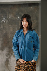Vintage 1960s-70s Fristads Swedish Blue Cotton Twill Zip Work Jacket 雙口袋工裝拉鍊夾克 瑞典製