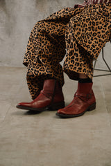 Vintage Tan Leather Side-Zip Buckle Boots 復古棕橘真皮側拉鍊帶扣短靴