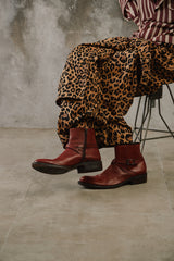 Vintage Tan Leather Side-Zip Buckle Boots 復古棕橘真皮側拉鍊帶扣短靴