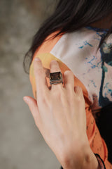 Vintage Modernist Square Smoky Quartz Sterling Silver 925 Ring 復古現代主義方形煙晶純銀戒