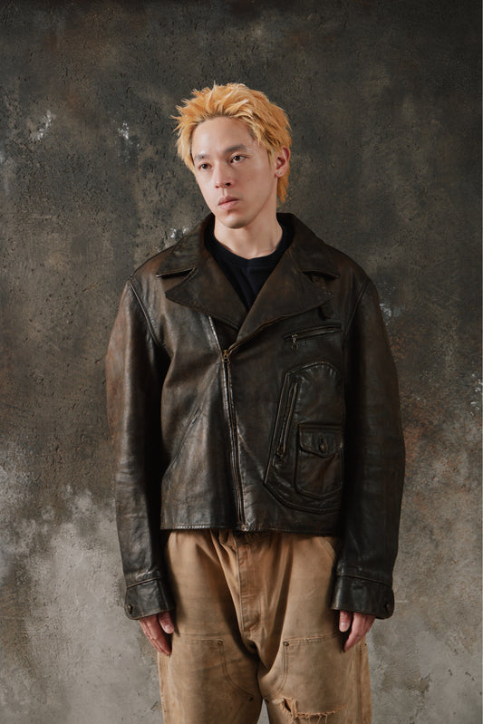 2000s Polo Ralph Lauren Vintage Heavyweight D-Pocket Cowhide Leather 古著重磅牛皮地圖口袋機車夾克 羊毛格紋內襯