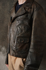2000s Polo Ralph Lauren Vintage Heavyweight D-Pocket Cowhide Leather 古著重磅牛皮地圖口袋機車夾克 羊毛格紋內襯