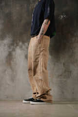2000s Vintage Carhartt B136 Thrashed Double Knee Pants 卡哈特經典卡其重度破壞做舊黃銅扣工作褲 墨西哥產