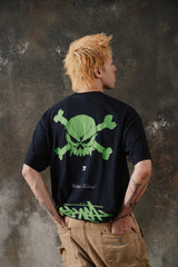 Stussy x NEXUS7- "Multiple Technix" Skull & Crossbones Tee 聯名款 螢光骷髏塗鴉短T