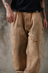 2000s Vintage Carhartt B136 Thrashed Double Knee Pants 卡哈特經典卡其重度破壞做舊黃銅扣工作褲 墨西哥產