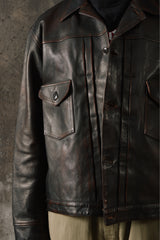OLD JOE - PATINA HORSE-HIDE JEAN JACKET Made in Japan 經典二代牛仔夾克版型 手工舊化茶芯馬皮皮衣