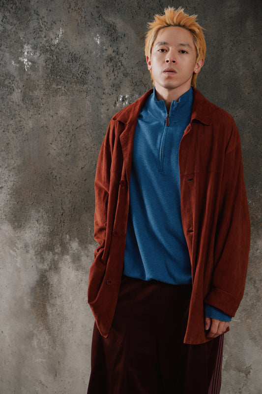Encore Genuine Suede Leather Button-Up Shirt Jacket 日本工藝品牌 棕色真皮麂皮排鈕襯衫式外套