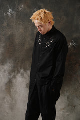Ground Y Yohji Yamamoto Asymmetric Cutwork Embroidery Light Twill Shirt 山本耀司 不對稱鏤空花卉刺繡輕量斜紋布長版襯衫
