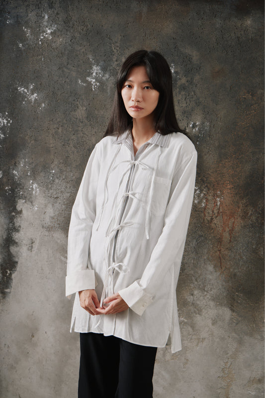 Y's Stand Collar String Cotton Shirt 山本耀司支線 立領綁帶式襯衫