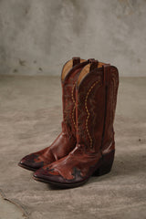 Dan Post Men's DP 2128 J Two-Tone Leather Western Cowboy Boots雙色拼接火焰貼皮尖頭刺繡西部靴墨西哥製