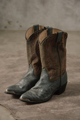 Texas Brand Vintage Two-Tone Leather Cowboy Boots 雙色皮革拼接麂皮火焰金屬鞋尖片西部牛仔男靴 美製