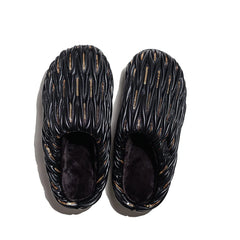 SUBU ANQUET BLACK warm water-repellent leather slippers ripple black gold