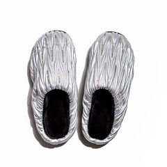 SUBU ANQUET SILVER 保暖防潑水皮革拖鞋 波紋銀金