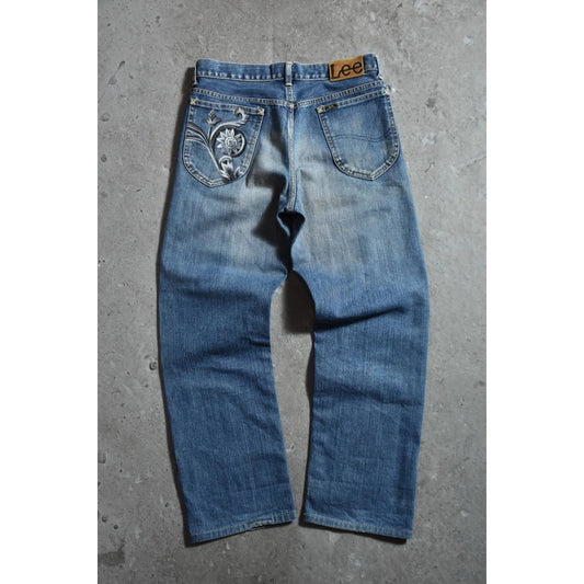 Lee Vintage Hand Painted Denim Jeans Baroque Style Vintage Hand Painted Baroque Style Virgin Jeans Made in Japan