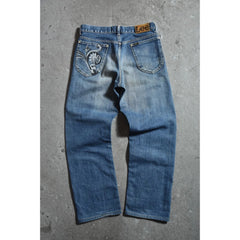 Lee Vintage Hand Painted Denim Jeans Baroque Style Vintage Hand Painted Baroque Style Virgin Jeans Made in Japan