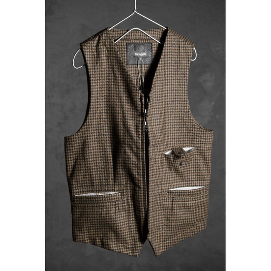 Syndro Houndstooth Tweed Breath Holder Zipper Gilet Vest 台灣設計師品牌 千鳥格紋羊毛混紡拉鍊西裝馬甲背心