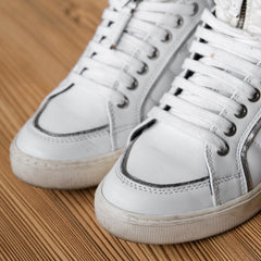 MONCLER Leather High Top Sneaker - White French boutique brand white high-top sneakers