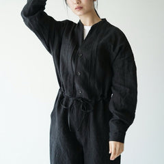 BASISBROEK 22S/S LEIDEN JUMPSUIT - BLACK ベルギー製日本人デザイナーブランドのリネンジャンプスーツ