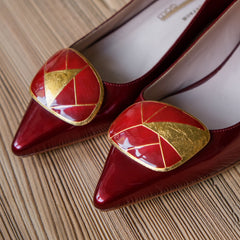 ルパート・サンダーソン ベッドファ レザーフラット - ゴールドレッド イギリスの靴デザイナーによるレッドとゴールドのカラーマッチングレザーフラット