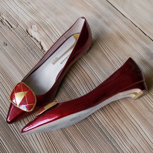 Rupert Sanderson Bedfa Leather Flats - Gold Red 英國鞋履設計師 紅金拚色真皮平底鞋
