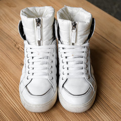 MONCLER Leather High Top Sneaker - White French boutique brand white high-top sneakers