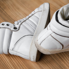 MONCLER Leather High Top Sneaker - White French boutique brand white high-top sneakers