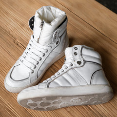 MONCLER Leather High Top Sneaker - White French boutique brand white high-top sneakers