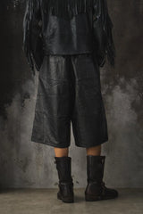 Vintge Drawstring cowhide patchwork capri pants 抽繩牛皮拼接七分褲
